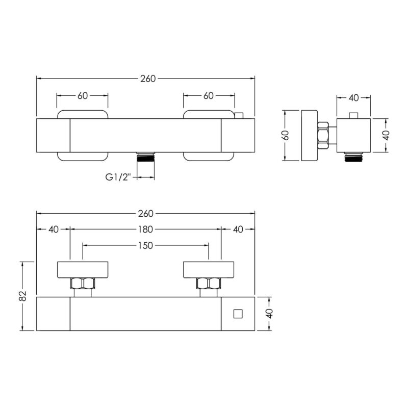 Nuie Sanford Chrome Thermostatic Bar Shower Valve