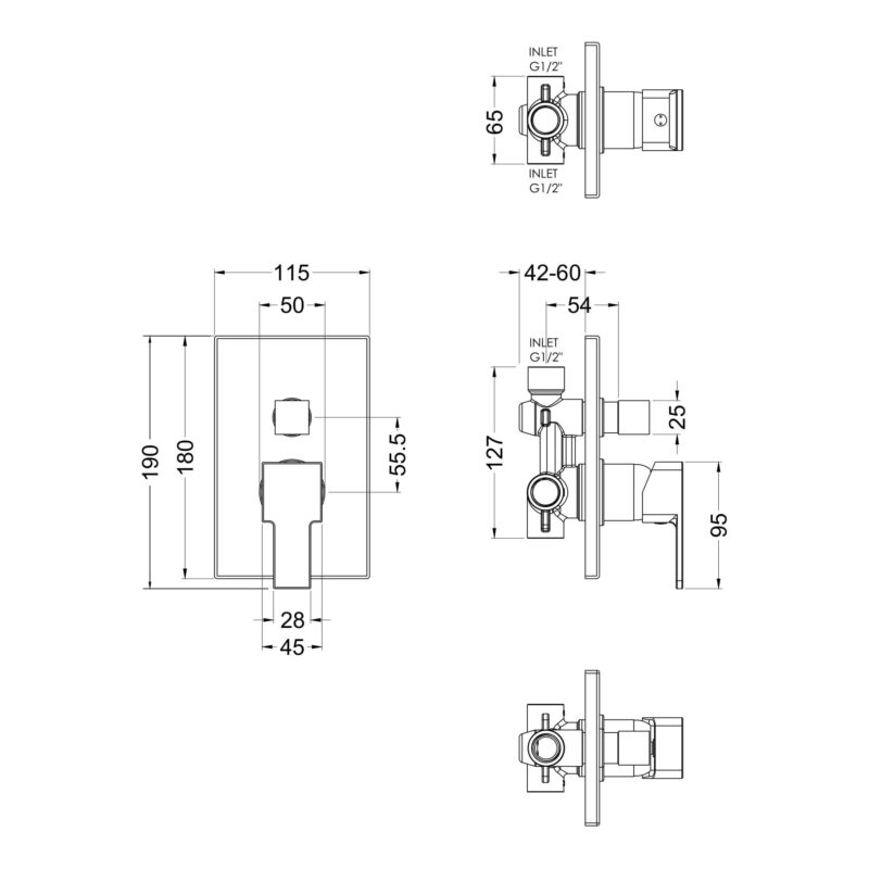 Nuie Sanford Chrome Manual Single Lever Shower Valve with Diverter