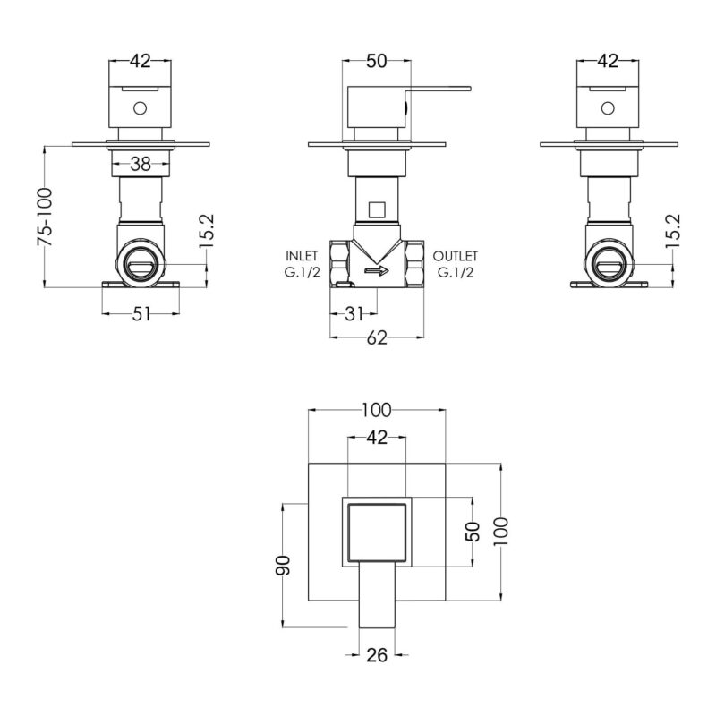 Nuie Sanford Chrome Concealed Stop Tap