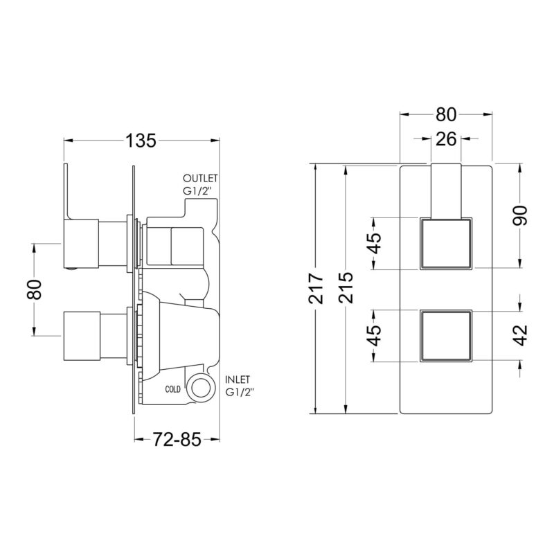Nuie Sanford Chrome Twin Thermostatic Shower Valve