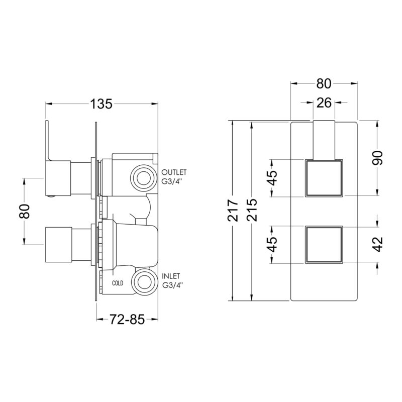 Nuie Sanford Chrome Twin Thermostatic Shower Valve with Diverter