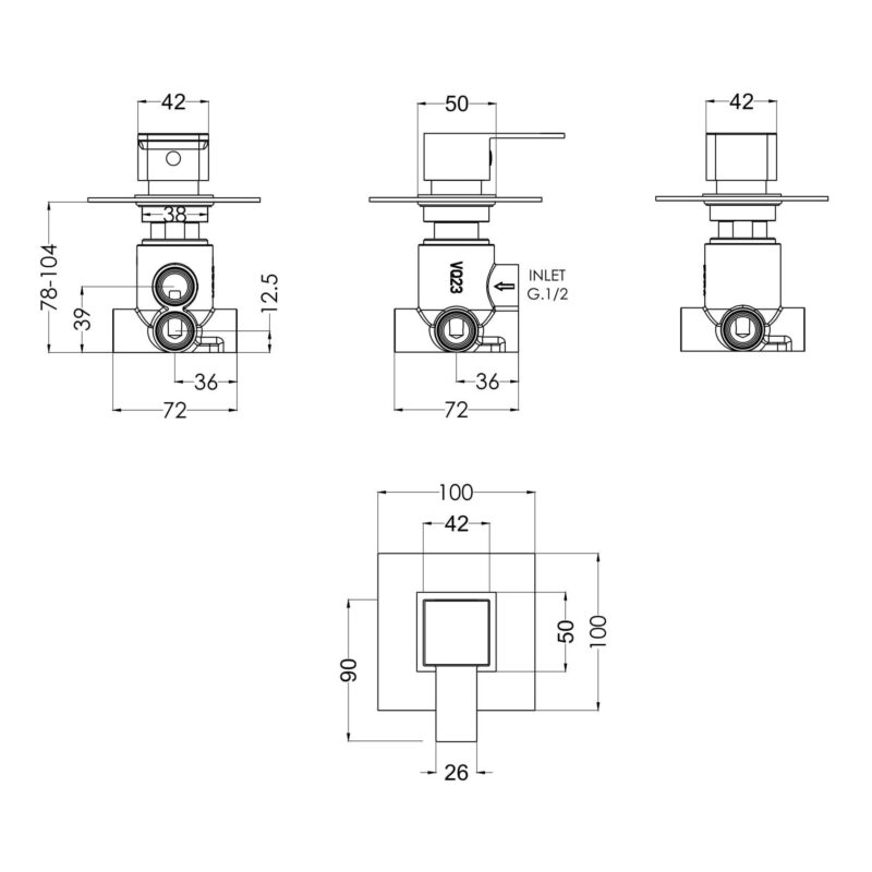 Nuie Sanford Chrome Concealed 2/3/4 Way Diverter Valve