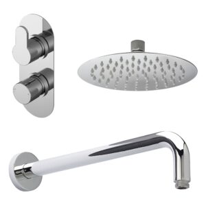 Nuie Arvan Twin Thermostatic Valve, Wall Shower Arm & Fixed Head