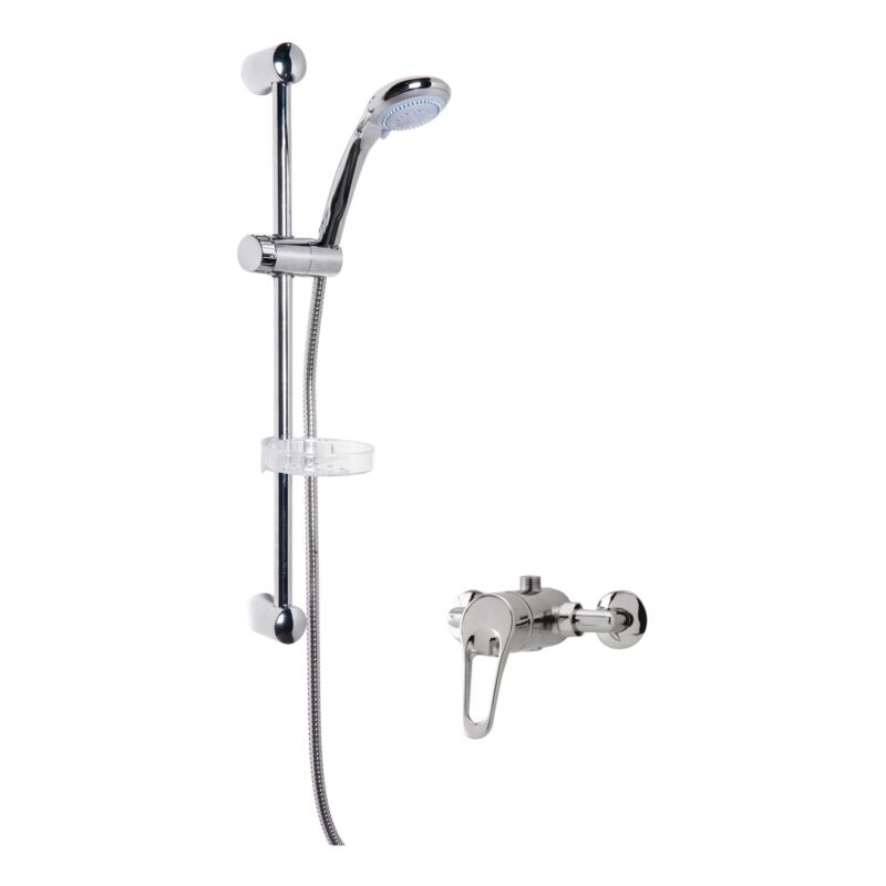 Nuie Chrome Single Outlet Exposed Manual Round Valve & Slide Rail Kit
