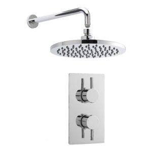 Nuie Chrome Concealed Twin Round Shower Set with Valve, Shower Head & Arm