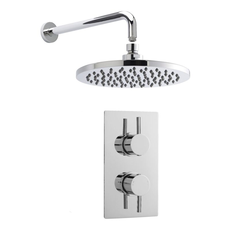Nuie Chrome Concealed Twin Round Shower Set with Valve, Shower Head & Arm Nuie Chrome Concealed Twin Round Shower Set with Valve, Shower Head & Arm