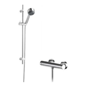 Nuie Chrome Round Single Outlet Bar Valve & Slide Rail Shower Kit