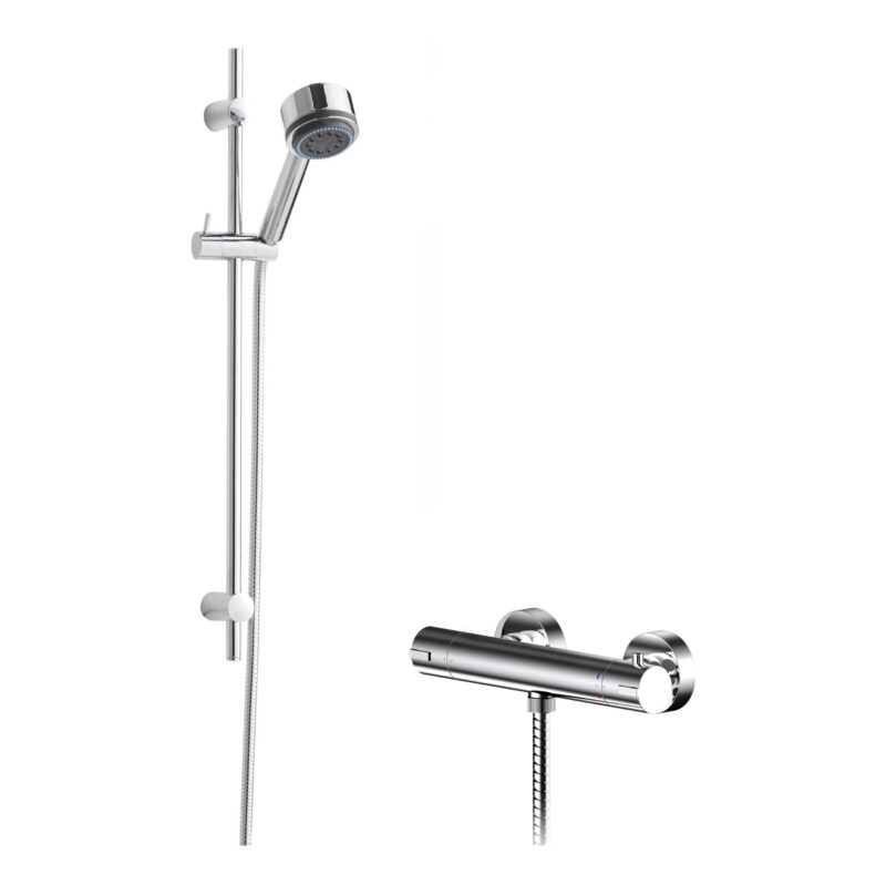 Nuie Chrome Round Single Outlet Bar Valve & Slide Rail Shower Kit Nuie Chrome Round Single Outlet Bar Valve & Slide Rail Shower Kit