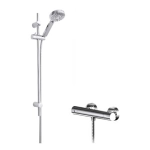 Nuie Binsey Chrome Round Bar Shower Valve & Water Saving Slide Rail Kit