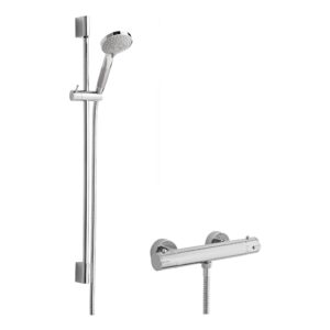 Nuie Chrome Round Thermostatic Bar Shower & Slimline Slide Rail Kit