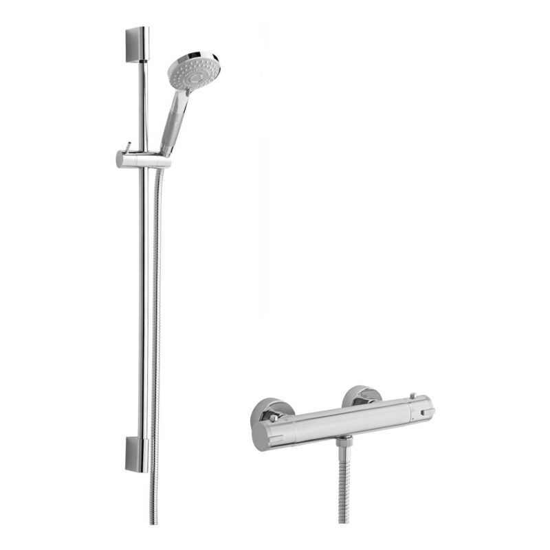Nuie Chrome Round Thermostatic Bar Shower & Slimline Slide Rail Kit Nuie Chrome Round Thermostatic Bar Shower & Slimline Slide Rail Kit