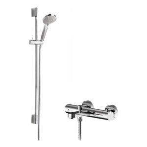 Nuie Arvan Chrome Thermostatic Bath Shower Mixer & Slimline Slider Rail Kit