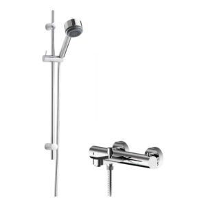 Nuie Arvan Thermostatic Bath Shower Mixer & Linear Slide Rail Kit Chrome