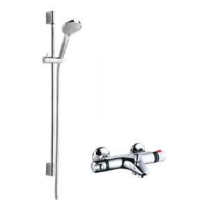 Nuie Chrome Thermostatic Wall Bath Shower Mixer & Slimline Kit