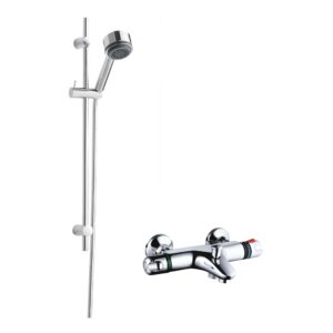 Nuie Chrome Thermostatic Wall Bath Shower Mixer & Linear Shower Rail Kit