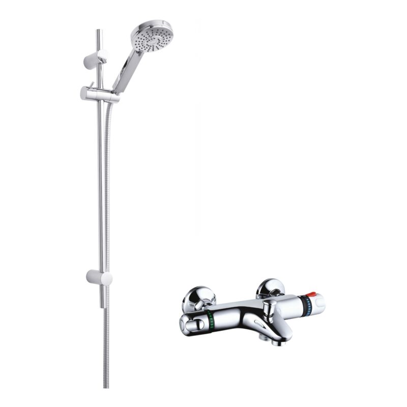 Nuie Chrome Round Thermostatic Bath Shower Mixer & Water Saving Shower Kit