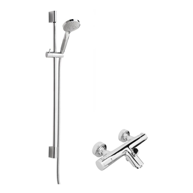 Nuie Chrome Thermostatic Wall Bath Shower Mixer & Slimline Slide Rail Kit Nuie Chrome Thermostatic Wall Bath Shower Mixer & Slimline Slide Rail Kit