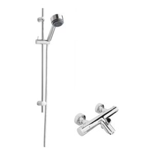 Nuie Chrome Thermostatic Wall Bath Shower Mixer & Linear Slide Rail Kit