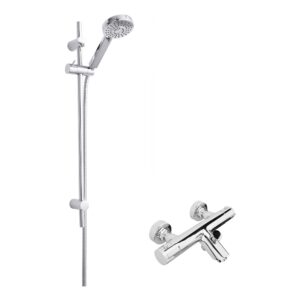 Nuie Chrome Thermostatic Wall Bath Shower Mixer & Water Saving Slide Rail Kit
