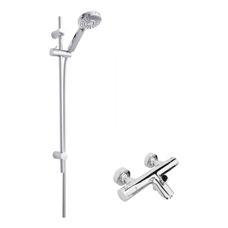 Nuie Chrome Thermostatic Wall Bath Shower Mixer & Water Saving Slide Rail Kit