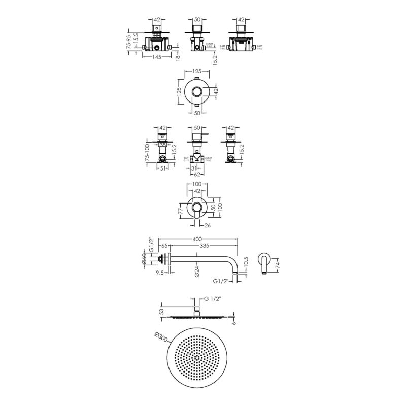 Nuie Arvan Chrome Thermostatic Concealed Shower with Fixed Head & Stop Tap