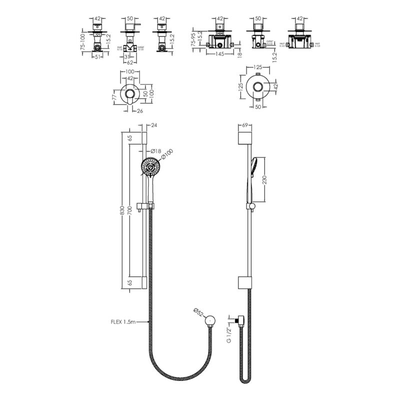 Nuie Arvan Chrome Thermostatic Concealed Shower with Slide Rail & Stop Tap
