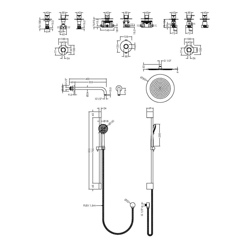 Nuie Arvan Chrome 2 Outlet Shower Pack with Stop Tap & Diverter