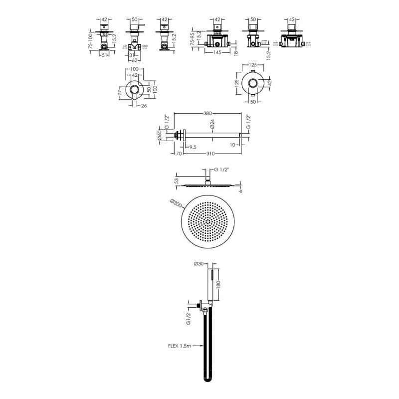 Nuie Arvan Chrome 2 Outlet Concealed Shower Set with Stop Taps