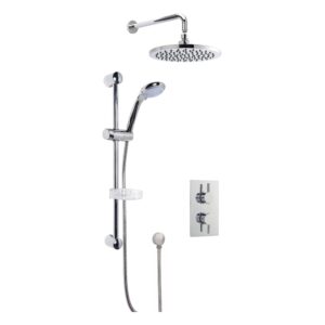 Nuie Chrome Twin Control Concealed Shower Set with Fixed Head & Slide Rail Kit