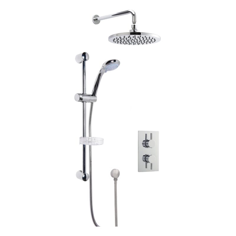 Nuie Chrome Twin Control Concealed Shower Set with Fixed Head & Slide Rail Kit Nuie Chrome Twin Control Concealed Shower Set with Fixed Head & Slide Rail Kit