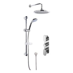 Nuie Binsey Concealed Chrome Shower with Triple Round Valve, Fixed Head & Handset
