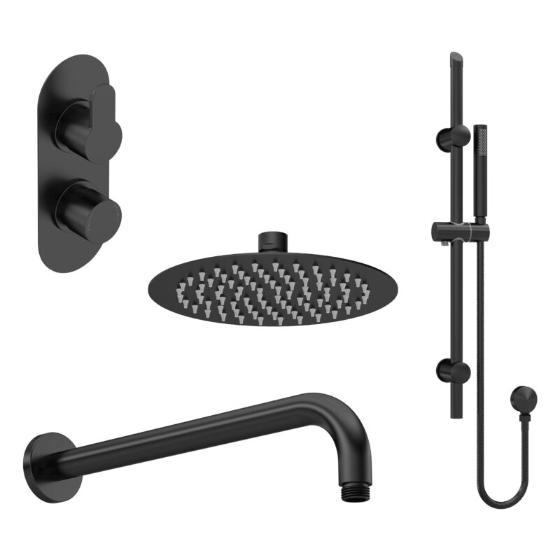 Nuie Arvan Matt Black Twin Control Thermostatic Shower Set Nuie Arvan Matt Black Twin Control Thermostatic Shower Set