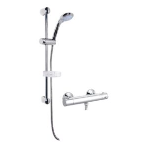 Nuie Chrome Round Bar Shower Valve & Slide Rail Kit