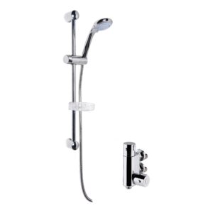 Nuie Chrome Vertical Thermostatic Exposed Shower Valve & Classic Slide Rail Kit