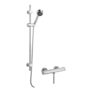 Nuie Chrome Minimalist Thermostatic Bar Shower Valve & Slider Rail Kit