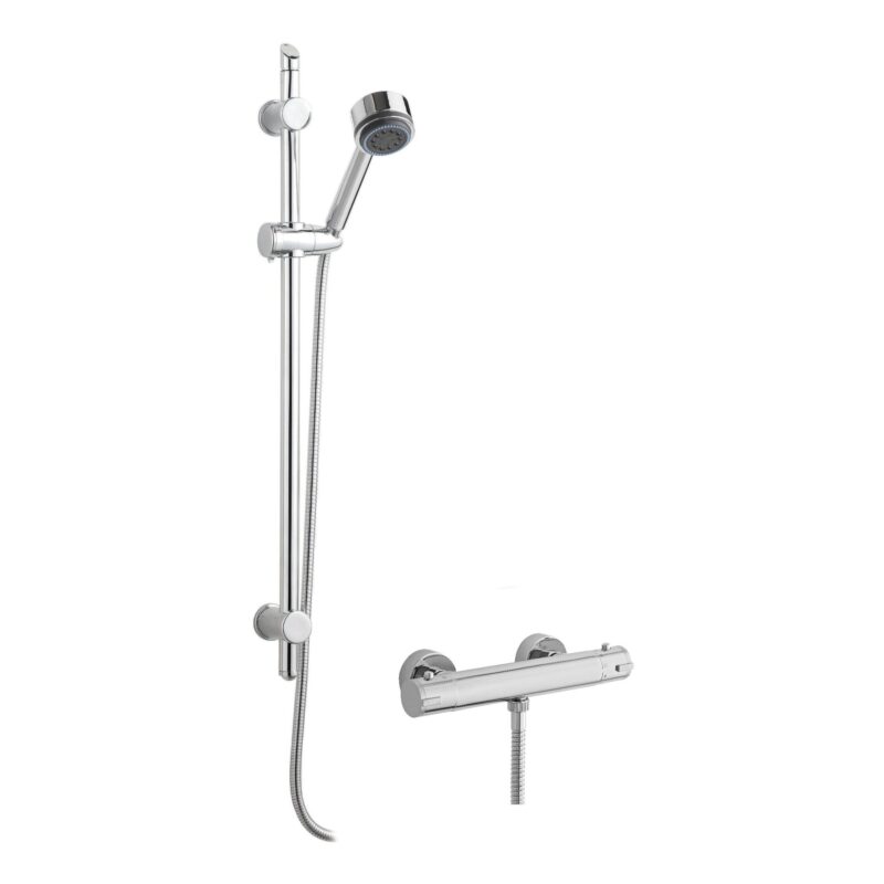 Nuie Chrome Minimalist Thermostatic Bar Shower Valve & Slider Rail Kit Nuie Chrome Minimalist Thermostatic Bar Shower Valve & Slider Rail Kit