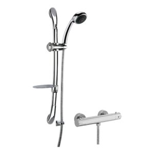 Nuie Chrome Round Bar Shower Valve & Curved Slider Rail Kit