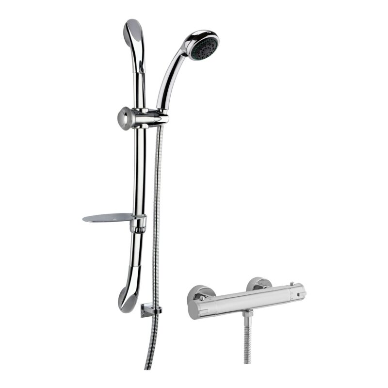 Nuie Chrome Round Bar Shower Valve & Curved Slider Rail Kit Nuie Chrome Round Bar Shower Valve & Curved Slider Rail Kit