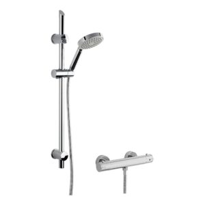 Nuie Chrome Round Bar Shower Valve & Slim Slide Rail Kit