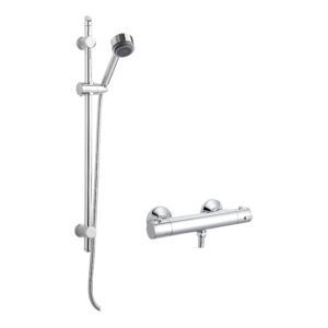 Nuie Chrome Round Bar Shower Valve & Slide Rail Shower Kit