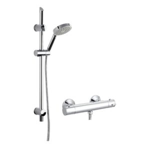 Nuie Chrome Round Bar Valve & Single Function Slide Rail Shower Kit