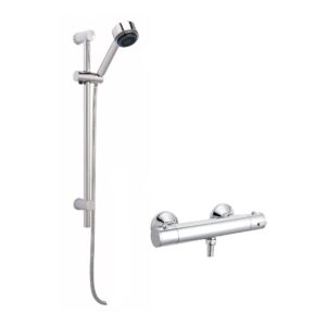 Nuie Chrome Round Bar Shower Valve & Multi Function Slide Rail Kit