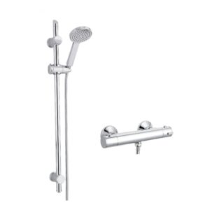 Nuie Chrome Round Bar Shower Valve & Water Saving Slide Rail Kit