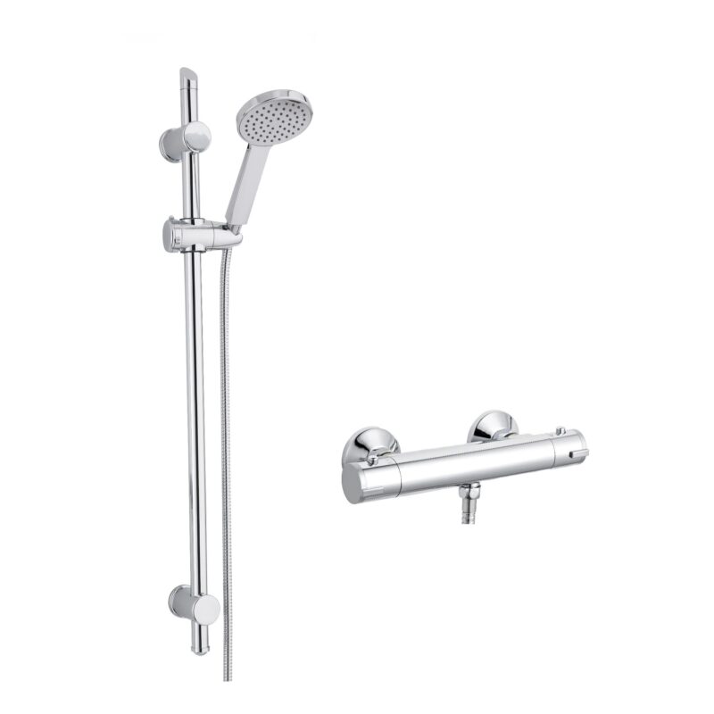 Nuie Chrome Round Bar Shower Valve & Water Saving Slide Rail Kit Nuie Chrome Round Bar Shower Valve & Water Saving Slide Rail Kit