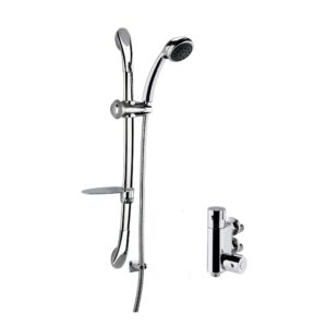 Nuie Chrome Vertical Thermostatic Shower Valve & Curved Slide Rail Kit Chrome