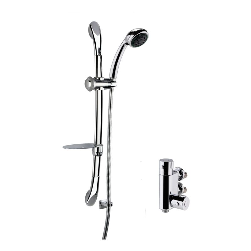 Nuie Chrome Vertical Thermostatic Shower Valve & Curved Slide Rail Kit Chrome Nuie Chrome Vertical Thermostatic Shower Valve & Curved Slide Rail Kit Chrome
