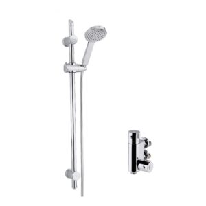 Nuie Chrome Vertical Thermostatic Shower Valve & Water Saving Slide Rail Kit