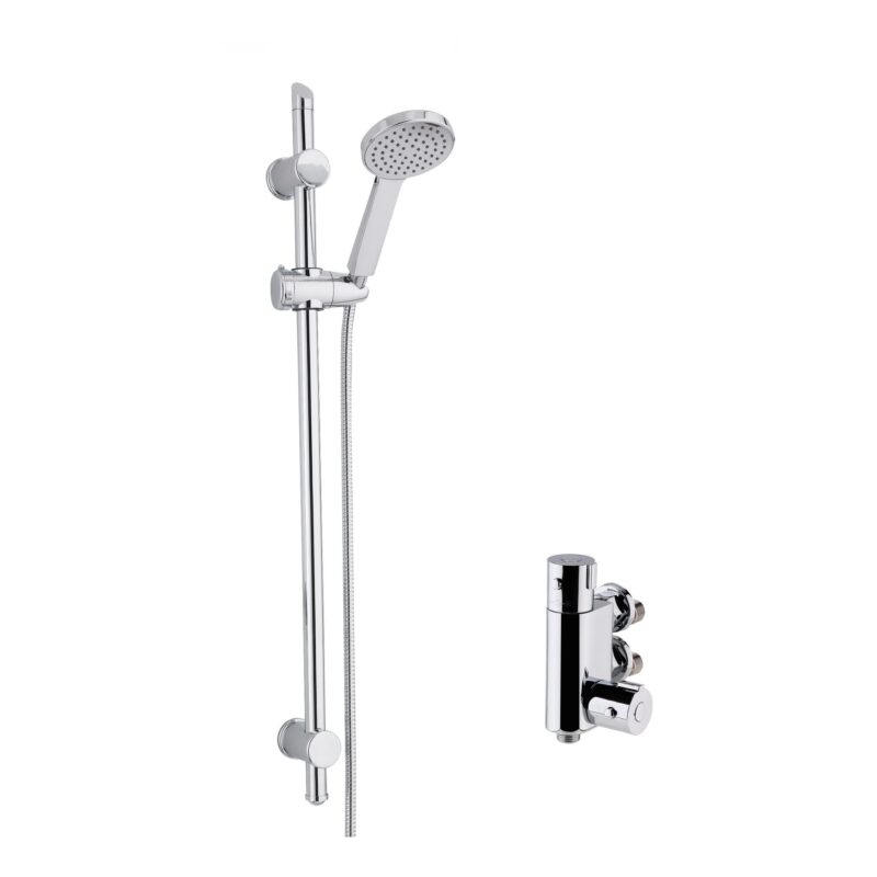 Nuie Chrome Vertical Thermostatic Shower Valve & Water Saving Slide Rail Kit Nuie Chrome Vertical Thermostatic Shower Valve & Water Saving Slide Rail Kit