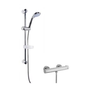 Nuie Chrome Thermostatic Bar Valve & Classic Multi Function Slide Rail Kit