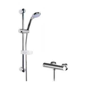Nuie Binsey Thermostatic Bar Shower Valve & Classic Slide Rail Kit Chrome